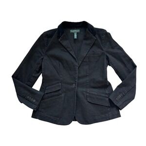Lauren Ralph Lauren Black velvet velour trim blazer denim L officesiren